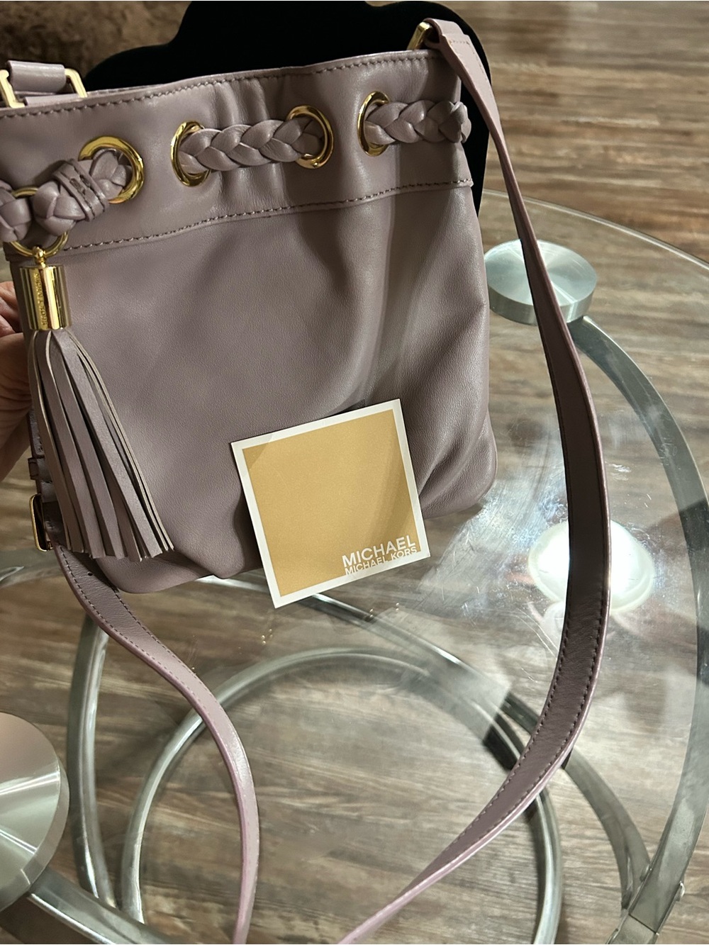 Michael Kors Lavender Leather Braided Grommet Crossbody Bag